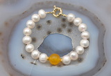 CFB1084 Hand-knotted 9mm - 10mm potato white freshwater pearl & candy jade bracelet