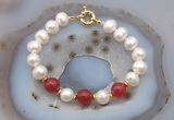 CFB1086 Hand-knotted 9mm - 10mm potato white freshwater pearl & candy jade bracelet