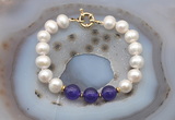 CFB1087 Hand-knotted 9mm - 10mm potato white freshwater pearl & candy jade bracelet