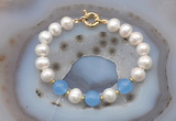 CFB1088 Hand-knotted 9mm - 10mm potato white freshwater pearl & candy jade bracelet