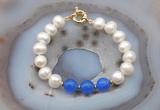 CFB1089 Hand-knotted 9mm - 10mm potato white freshwater pearl & candy jade bracelet