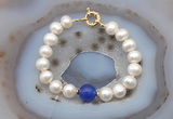 CFB1090 Hand-knotted 9mm - 10mm potato white freshwater pearl & candy jade bracelet