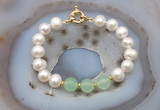 CFB1091 Hand-knotted 9mm - 10mm potato white freshwater pearl & candy jade bracelet