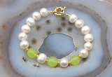 CFB1092 Hand-knotted 9mm - 10mm potato white freshwater pearl & candy jade bracelet