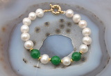 CFB1093 Hand-knotted 9mm - 10mm potato white freshwater pearl & candy jade bracelet