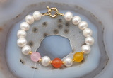 CFB1094 Hand-knotted 9mm - 10mm potato white freshwater pearl & colorful candy jade bracelet