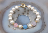 CFB1095 Hand-knotted 9mm - 10mm potato white freshwater pearl & colorful candy jade bracelet