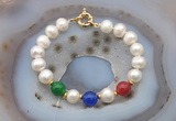 CFB1097 Hand-knotted 9mm - 10mm potato white freshwater pearl & colorful candy jade bracelet