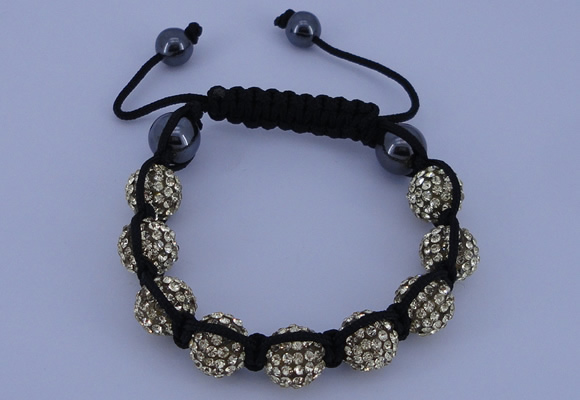 CFB555 10mm round rhinestone with hematite beads adjustable bracelet