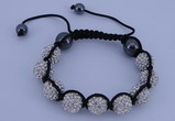 CFB560 12mm round rhinestone with hematite beads adjustable bracelet