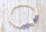 CFB602 6-7mm potato white freshwater pearl & amethyst stretchy bracelet