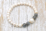 CFB606 6-7mm potato white freshwater pearl & labradorite stretchy bracelet