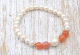 CFB609 6-7mm potato white freshwater pearl & fire agate stretchy bracelet