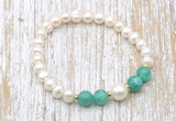 CFB610 6-7mm potato white freshwater pearl & peafowl agate stretchy bracelet