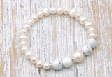 CFB612 6-7mm potato white freshwater pearl & white howlite stretchy bracelet