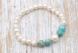 CFB614 6-7mm potato white freshwater pearl & blue sea sediment jasper stretchy bracelet