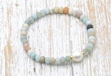 CFB706 faceted rondelle amazonite & potato white freshwater pearl stretchy bracelet