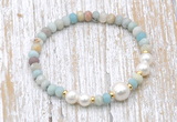 CFB708 faceted rondelle amazonite & potato white freshwater pearl stretchy bracelet