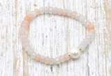 CFB709 faceted rondelle pink aventurine & potato white freshwater pearl stretchy bracelet