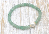 CFB712 faceted rondelle green aventurine & potato white freshwater pearl stretchy bracelet