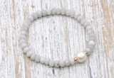 CFB721 faceted rondelle white crazy lace agate & potato white freshwater pearl stretchy bracelet