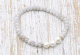 CFB722 faceted rondelle white crazy lace agate & potato white freshwater pearl stretchy bracelet