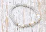 CFB723 faceted rondelle white crazy lace agate & potato white freshwater pearl stretchy bracelet