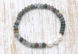 CFB725 faceted rondelle Indian agate & potato white freshwater pearl stretchy bracelet