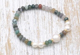 CFB726 faceted rondelle Indian agate & potato white freshwater pearl stretchy bracelet