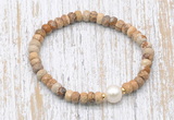 CFB736 faceted rondelle picture jasper & potato white freshwater pearl stretchy bracelet