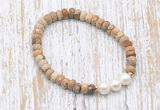 CFB737 faceted rondelle picture jasper & potato white freshwater pearl stretchy bracelet