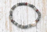 CFB745 faceted rondelle African bloodstone & potato white freshwater pearl stretchy bracelet