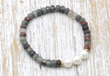 CFB746 faceted rondelle African bloodstone & potato white freshwater pearl stretchy bracelet