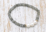 CFB749 faceted rondelle labradorite & potato white freshwater pearl stretchy bracelet