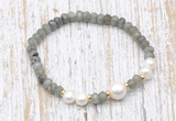 CFB750 faceted rondelle labradorite & potato white freshwater pearl stretchy bracelet