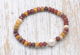 CFB760 faceted rondelle mookaite & potato white freshwater pearl stretchy bracelet