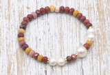 CFB762 faceted rondelle mookaite & potato white freshwater pearl stretchy bracelet