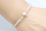 CFB801 4mm faceted round white moonstone & potato white freshwater pearl bracelet