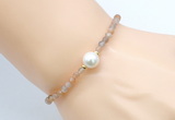 CFB802 4mm faceted round orange moonstone & potato white freshwater pearl bracelet