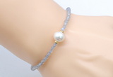 CFB804 4mm faceted round labradorite & potato white freshwater pearl bracelet