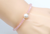 CFB805 4mm faceted round rose quartz & potato white freshwater pearl bracelet