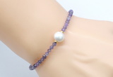 CFB806 4mm faceted round amethyst & potato white freshwater pearl bracelet