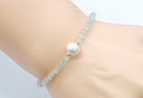 CFB807 4mm faceted round prehnite & potato white freshwater pearl bracelet