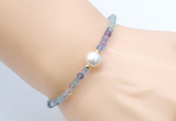 CFB809 4mm faceted round fluorite & potato white freshwater pearl bracelet