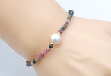 CFB810 4mm faceted round tourmaline & potato white freshwater pearl bracelet