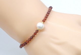 CFB812 4mm faceted round orange garnet & potato white freshwater pearl bracelet