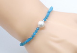 CFB816 4mm faceted round apatite & potato white freshwater pearl bracelet