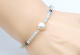 CFB820 4mm faceted round amazonite & potato white freshwater pearl bracelet