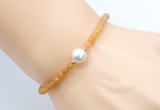 CFB822 4mm faceted round yellow jade & potato white freshwater pearl bracelet