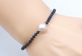 CFB824 4mm faceted round blue goldstone & potato white freshwater pearl bracelet